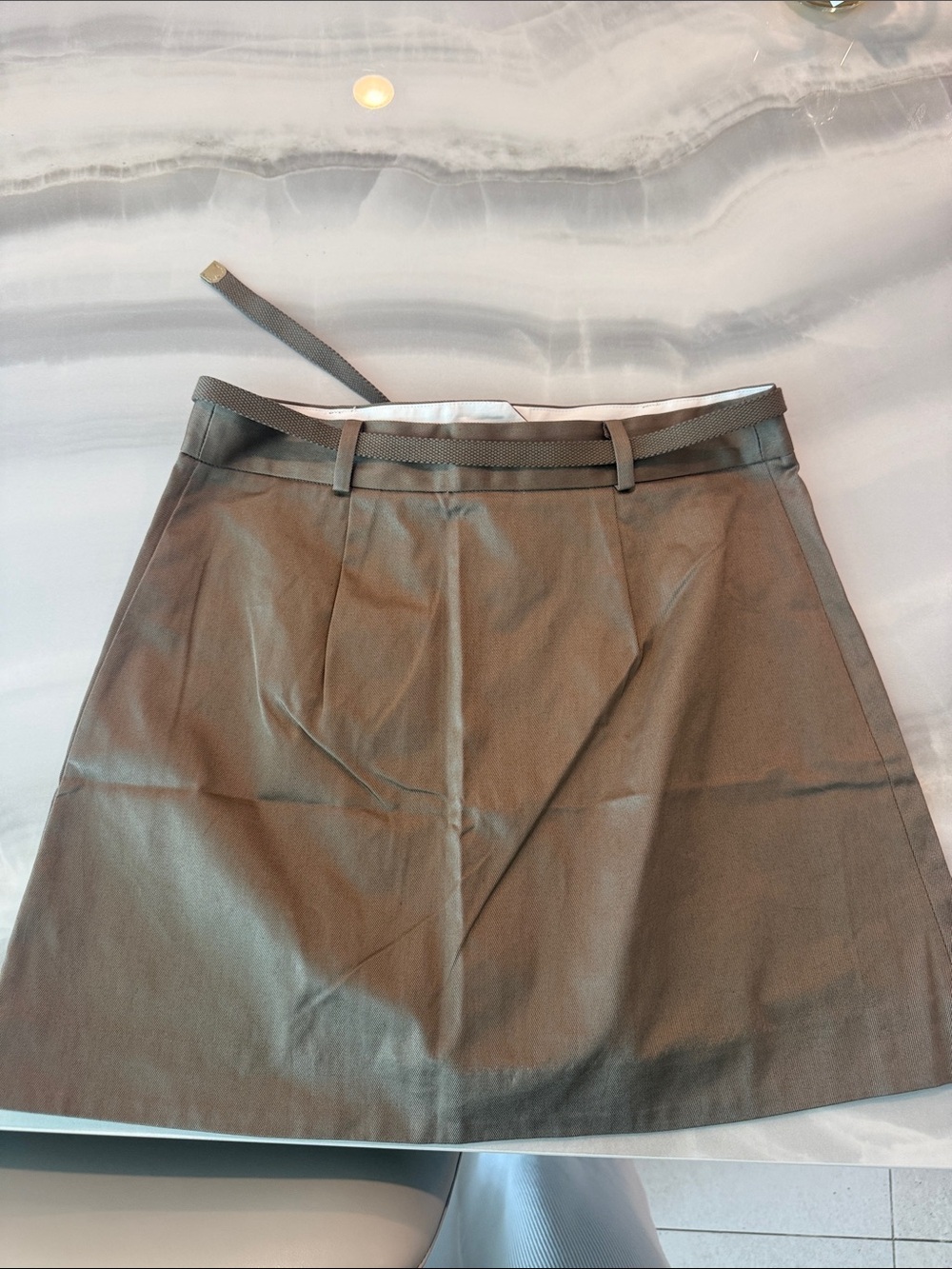 Prada Olive Green Front-Zip Mini Skirt with Slim Belt - Picture 6 of 7